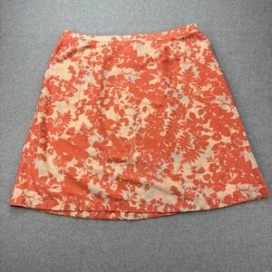 L.L.Bean Floral‎ Print Skirt Linen Blend Classic Fit A-Line XL Orange